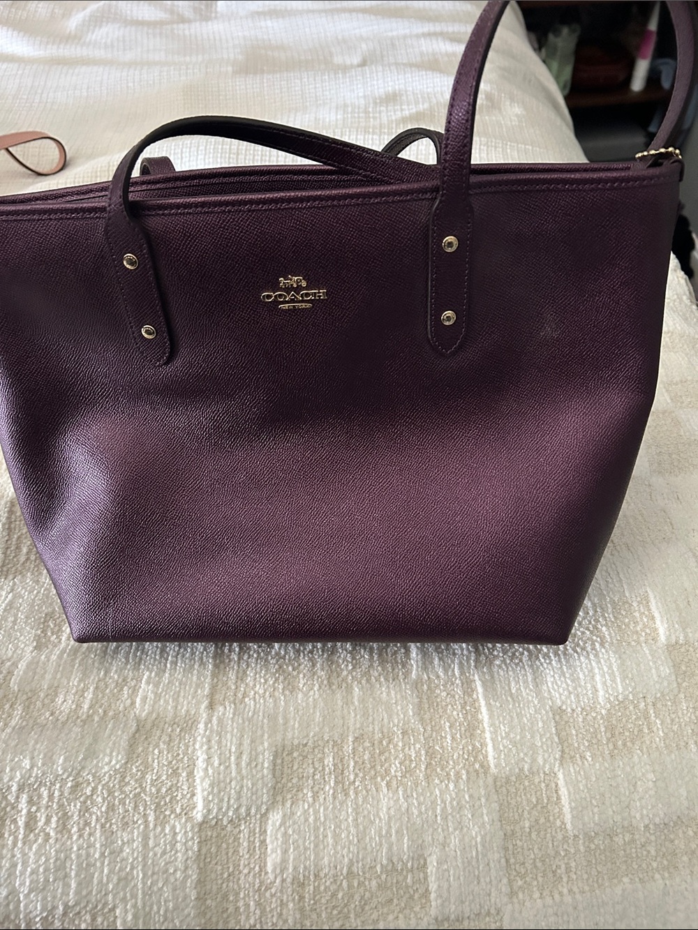 Coach Madison Sophia Large Satchel 16384 Deep Plum Purple Leather
